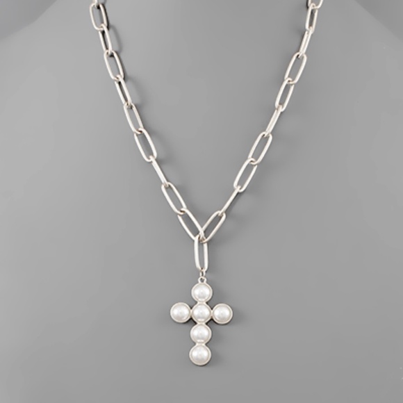 Pearl Cross & Chain Necklace - Picture 3 of 3